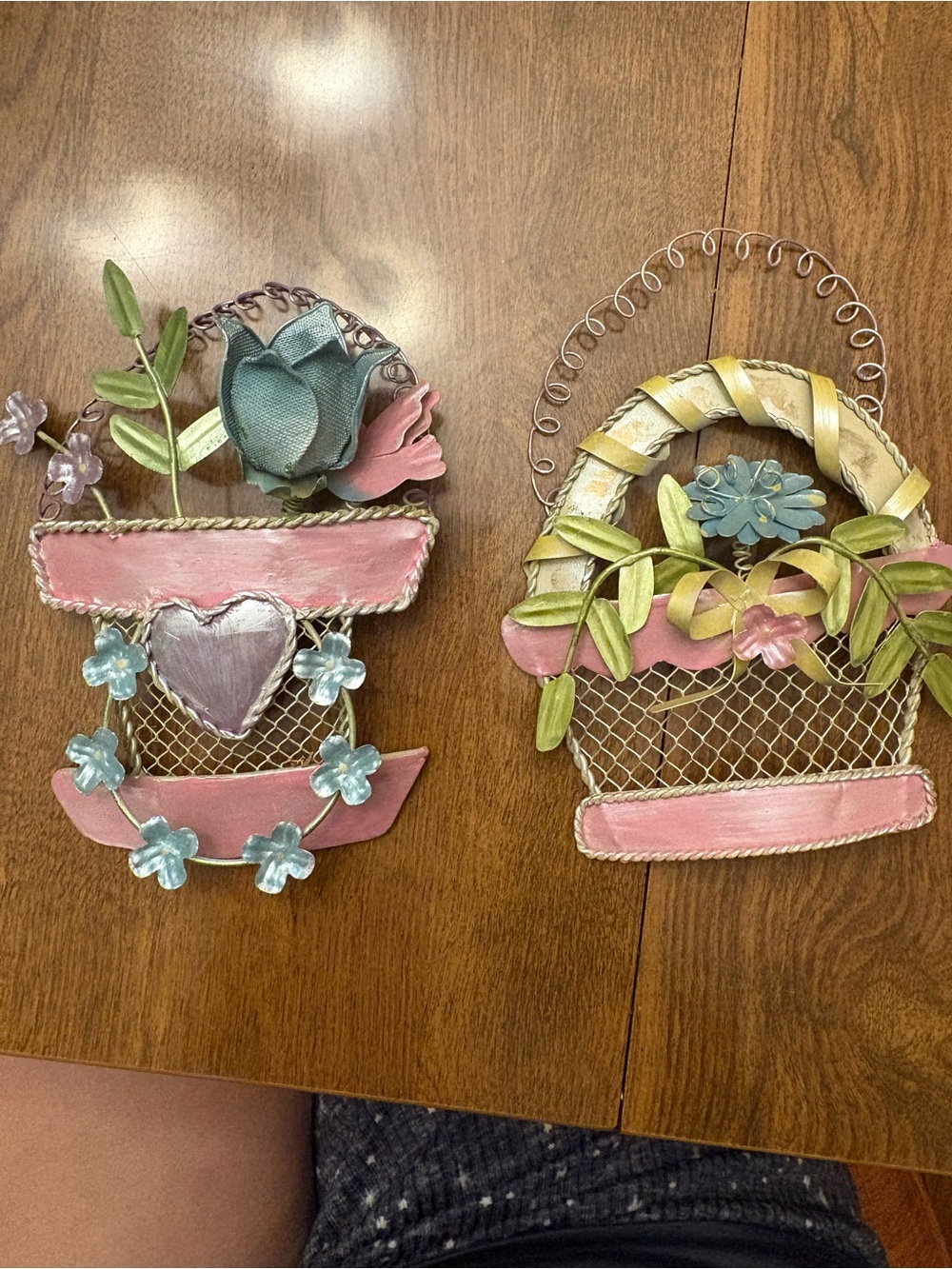 Pink & Blue Floral Metal Wall Baskets by